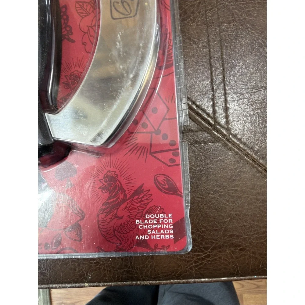Guy Fieri Hand Held Double Blade Food Chopper Mezzaluna‎ Salad Herb Knife Black